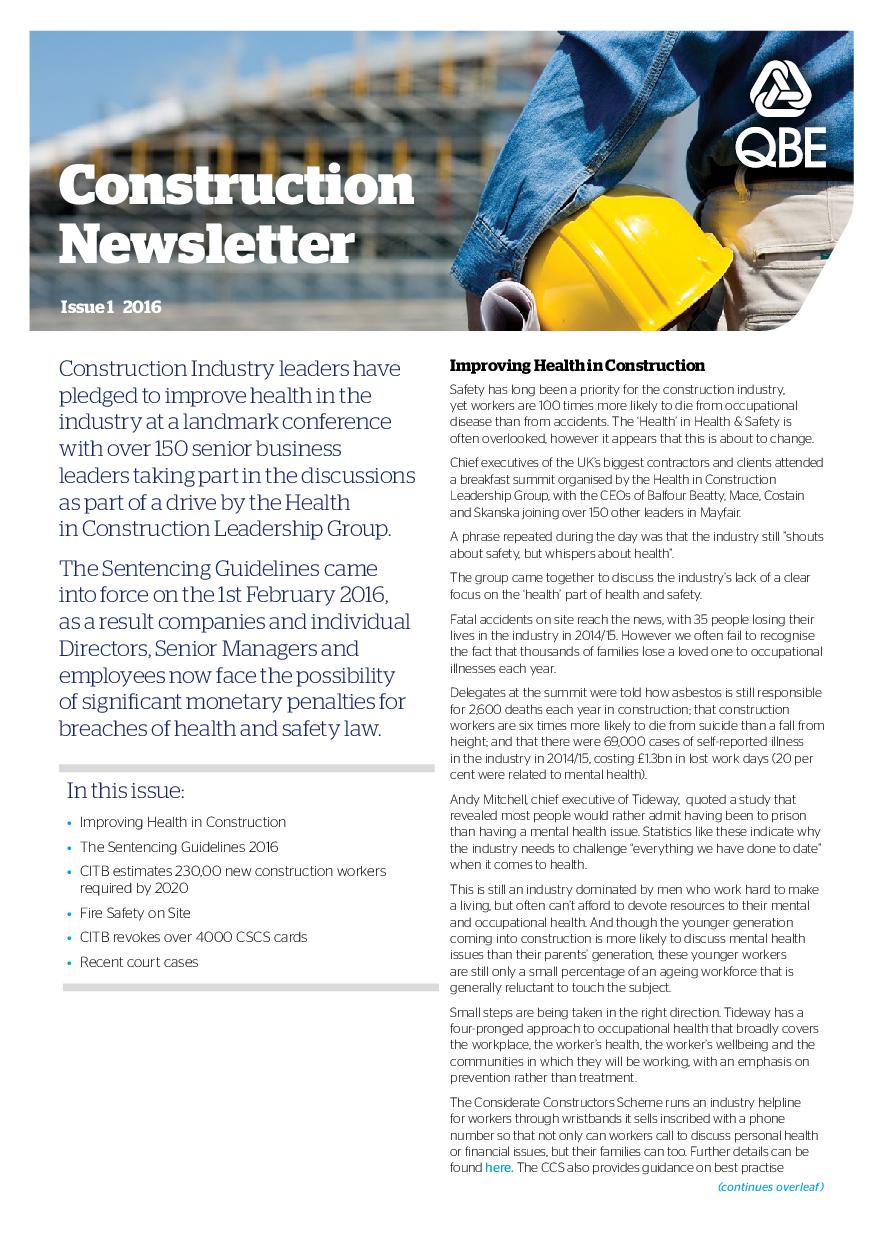 Construction Newsletter - Issue 1 2016 (PDF 438Kb)